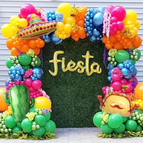 Cinco de Mayo Fiesta Balloon Arch Kit 171Pcs Rainbow Colors Balloon Garland for Mexican Fiesta Party Decorations Hawaii Tropical Luau Birthday Party Backdrop Inflatable Cactus Taco Carnival Balloons