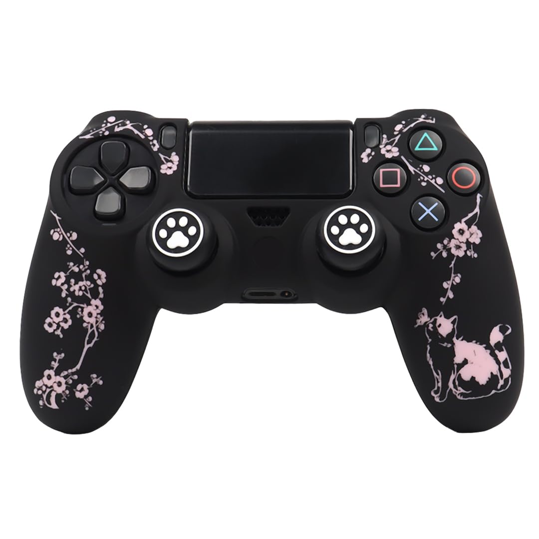 Cat Among Blossoming Branches Design Controller Skin Cover with 2 Thumb Grips Compatible with PS4/Playstation 4 Slim/Pro Controller