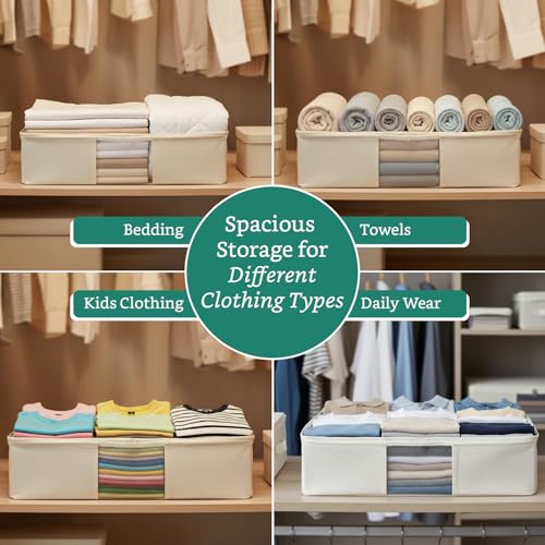 Image of Amazon Brand - Solimo Polycotton Cloth Storage Box with Mesh Window| Pack of 5 | Multi Purpose Storage | Beige