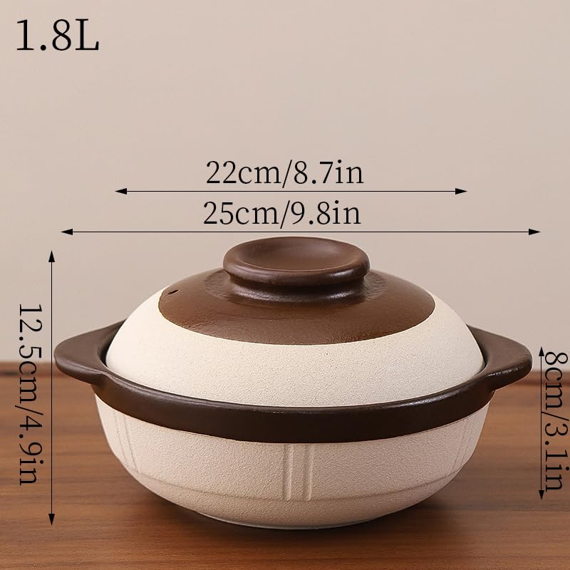 Tegame Terracotta Casseruola domestica for zuppa in ceramica resistente alle alte temperature for cottura a secco(1.8L)