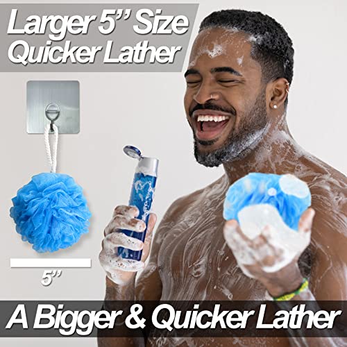 Loofah Bath Sponge, Shower Sponge (Larger 5-Inch Size) Long-Lasting Loofah Won't Fall Apart - Mesh Scrub Scrubber Bathing Sponge Exfoliator (1 Pack, Blue)