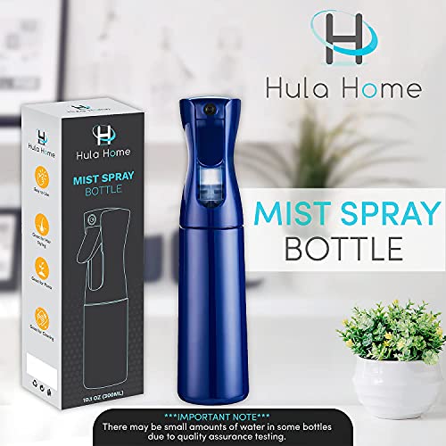 Hula Home Continuous Spray Bottle (10.1Oz/300Ml) Empty Ultra Fine Plastic Water Mist Sprayer – For Hairstyling, Cleaning, Salons, Plants, Essential Oil Scents & More - Blue #TOP6