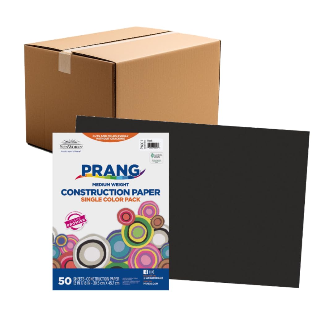 Prang Construction Paper, 12" x 18", Black, 50/Pack, 25 Packs