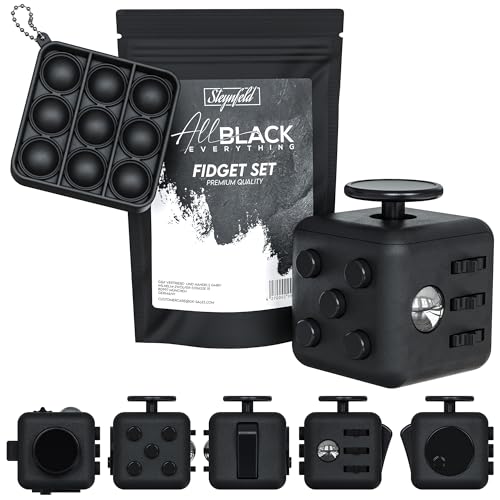 All Black Everything - Fidget Set mit Fidget Würfel inkl. gratis Fidget Popper, schwarz, Fidget Cube, Fidget popit, ADHS Beschäftigung, Stressabbau, Anti Angst & Nervosität, Konzentrationshilfe