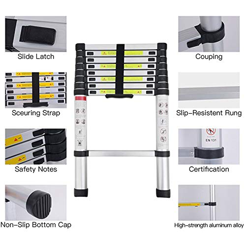 Telescopic Ladders 2.6M 8.5Ft Aluminium Lightweight Portable Extendable 9 Step 330Lbs Capacity For Multipurpose Home Garden Diy Builder #TOP1