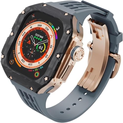 SCHIK Premium Carbon Fiber Watch Case Rubber Band，For Apple Watch Ultra 2 49mm Series Replacement，Men Watch Case Straps Clasp Mod Kit，For Iwatch Series 49mm Accessories(L,For Ultra 2)