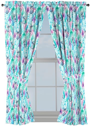 Jay Franco Window Curtains for Kids Bedroom 4-Piece Drape Set with 2 Tiebacks, Blue - Lilo & Stitch, 42
