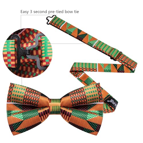 Image of Barry.Wang Paisley Striped Bow Tie for Men Silk Pre-Tied Bowtie Pocket Square Cufflinks Set Formal Wedding Party Prom