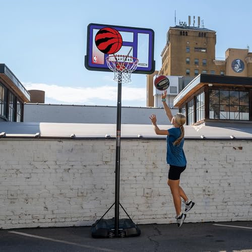 Image of Lifetime NBA Toronto Raptors Portable Basketball Hoop, Adjustable Height 7.5-10 Ft, 44 Inch Shatterproof Fusion Backboard, Base with Wheels