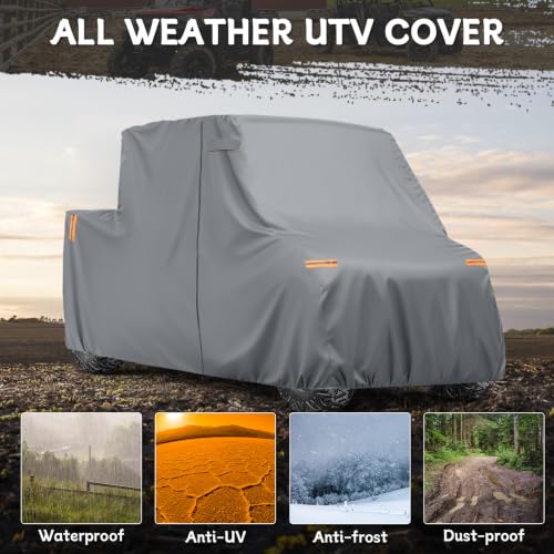 Image of Waterproof UTV Cover Compatible with Kawasaki Ridge Crew 4 Seats | 6 Layers Outdoor Cover with Cotton Liner, Air Vents, Door Zipper and Windproof Buckles for Rain Snow Dust Protection