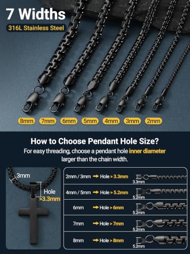 Image of PROSTEEL Stainless Steel Flat Box Link Chain Necklace for Men