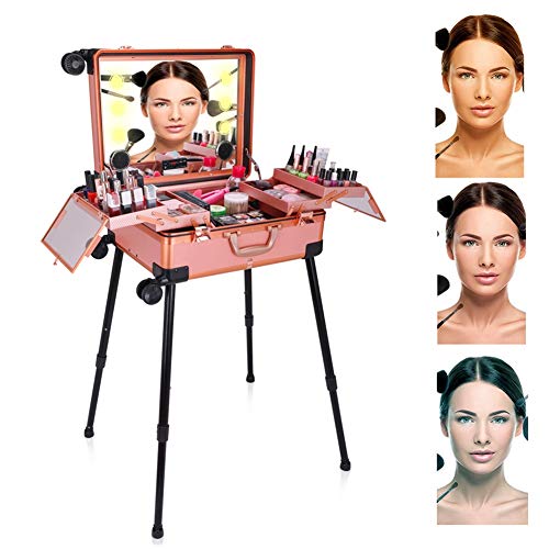 Preisvergleich Produktbild Kosmetikkoffer Friseurkoffer Pilotenkoffer schminkkoffer Beautycase, LED-eingebaute Lichter 3 helle Farben / Bluetooth, 360 ° drehendes Rad, Berufs-Künstler-Studio-kosmetischer Zug-Tisch