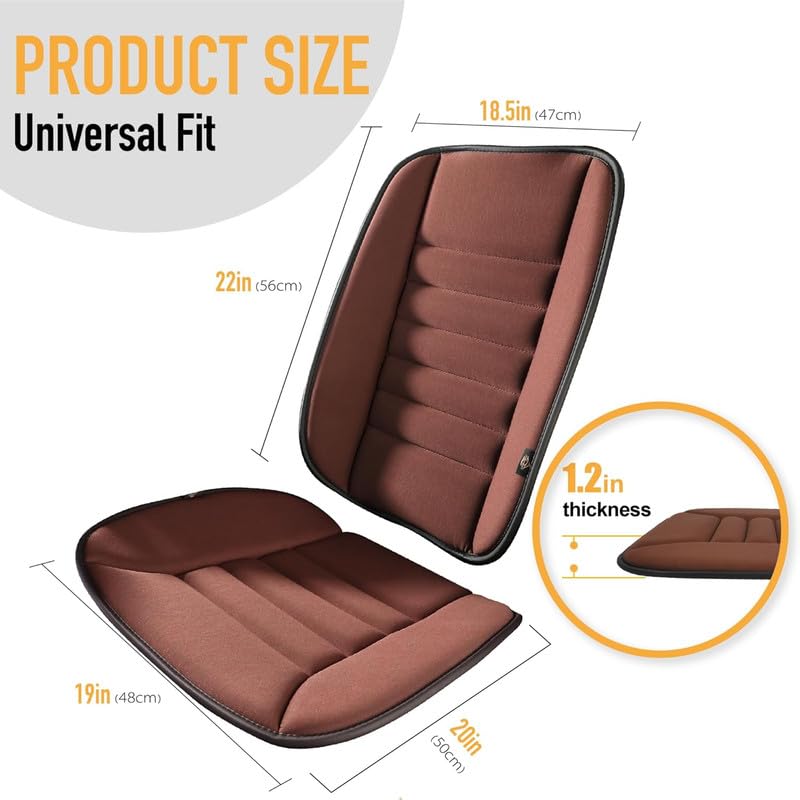 Image of Auto Oprema Car Seat Cushion with Back Support Pillow: Enhanced Comfort Memory Foam Design for Pain Relief, Ideal for Drivers and Office Use - Ergonomic Lumbar Comfort for Long Sitting - Brown
