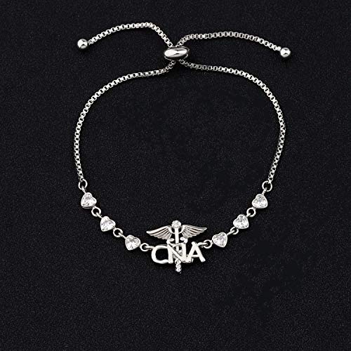 Image of CENWA Certified Nursing Assistant Bracelet CNA Charm CNA Caduceus Angel Bracelet Gifts for Nursing Student (CNA Bracelet S)