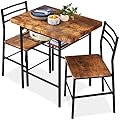Best Choice Products 3-Piece Modern Dining Set, Space Saving Dinette for Kitchen, Dining Room, Small Space w/Steel Frame, Built-in Storage Rack - Brown