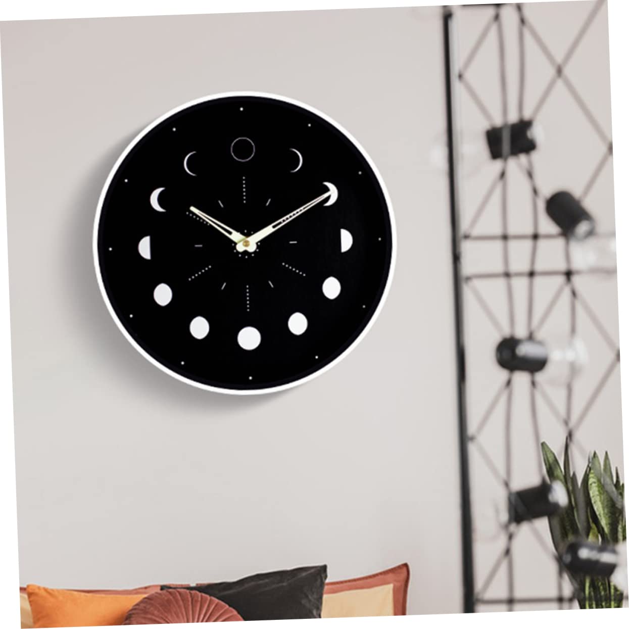 Ciieeo Leuchtuhr mit Mondphasenanzeige, Runde Wanduhr und Glas