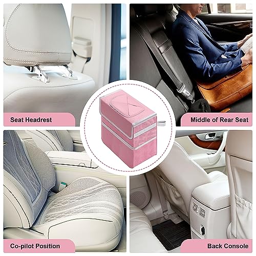 Image of Healsmart 2 Gallon Car Trash Can Lid and Storage Pockets, Leak-Proof Collapsible and Portable Organizer, Multipurpose Garbage Bin with Adjustable Straps, Pink