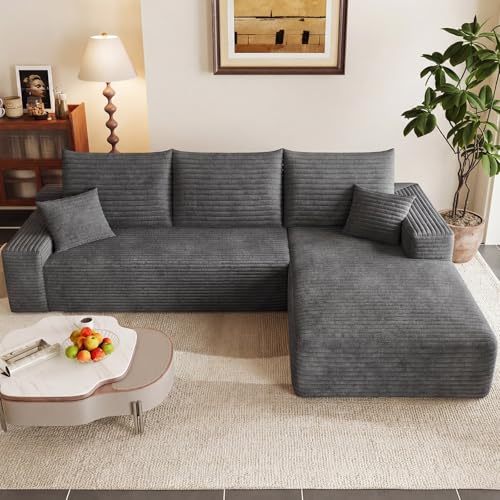 Image of 95 inch Modular Sectional Couch, Boneless L Shaped Cloud Sofa with Chaise Lounge, Corduroy Upholstered Couches Memory Foam Deep Seat, No Assembly Required, Ideal for Living Room(Dark Gray, Right Facing)