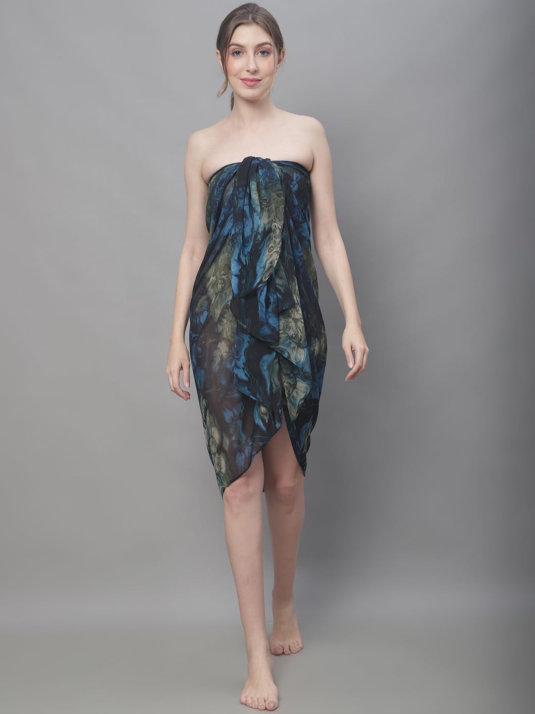 Claura Navy Blue & Yellow Abstract Printed Swimwear Sarong 1