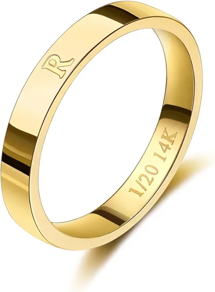 TOSGMY Gold Initial Ring for Women Non Tarnish Dainty 14K Gold Filled Ring Stackable Personalized Letter Stacking Thumb Pinky Rings for Mom Wedding Bands Engagement Birthday Gifts Jewelry Size 6-10