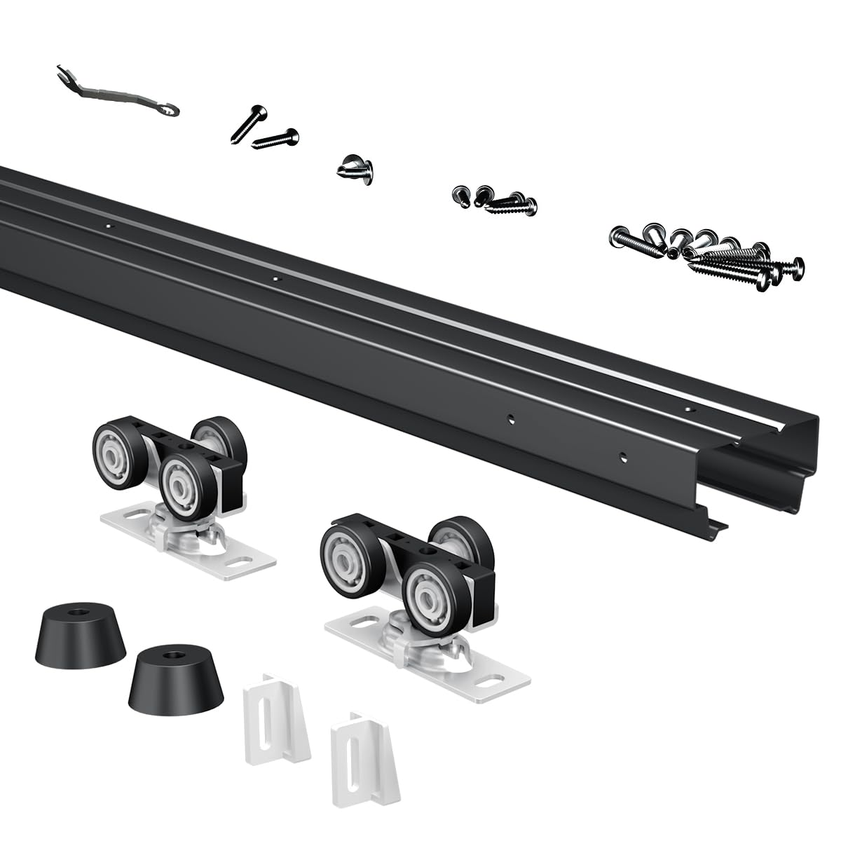 Pocket Door Hardware and Track Set, 72Inch Sliding Door Aluminium Alloy Box Rail Hardware for Single Wooden Door,Black