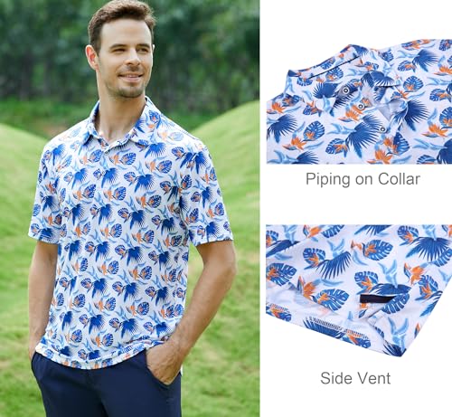 Alex Vando Mens Golf Shirt Moisture Wicking Quick-Dry Print Performance Polo Shirts for Men