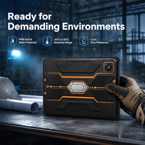 Image of Android 13 Rugged Tablet 10.1 inch 1200x1920 FHD IP68 Waterproof, 8+128GB, Unisoc T616 Octa-Core, 10000mAh Battery, Dual SIM 4G LTE, NFC, GPS,2D Barcode Scanner for Warehouse Construction Outdoor