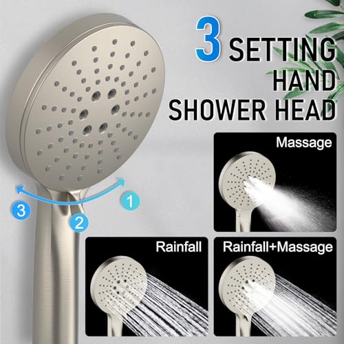 Image of Iriber Thermostatic Shower System Wall Mount with 10 Inch Roud Rainfall Shower Head and Handheld,Shower Faucet Mixer Trim Kit (Valve Included),Brushed Nickel