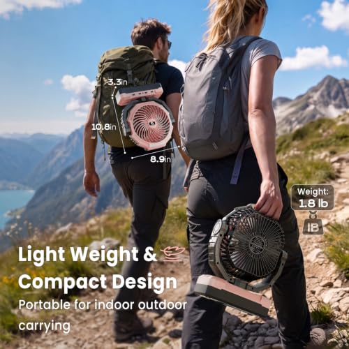 Image of FRIZCOL 3-in-1 Camping Fan - Portable Fans Rechargeable - 24000mAh Battery Powered Fan with Light for Indoor, Outdoor, Tent, Travel, Fishing, Jobsite, Gifts for Men Dad Him - Pink