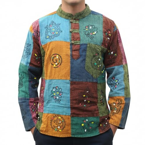 𝐃𝐄𝐒𝐈𝐆𝐍 𝐏𝐀𝐓𝐂𝐇𝐖𝐎𝐑𝐊: Abbraccia il vibrante mondo dell'arte culturale dei graffiti con le nostre colorate camicie hippie in stile patchwork, aggiungendo un tocco unico e artistico al tuo guardaroba