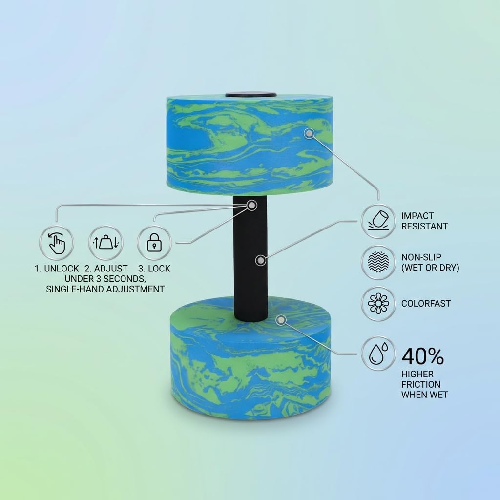 Water Aerobics Dumbbells, Blue Marbled EVA Foam Aquatic Exercise Weights, Detachable DIY Pool Fitness Equipment