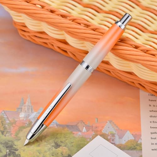 Image of Jinhao 10 Press Fountain Pen with Box, Gradient Light Orange Retractable Extra Fine Nib with Ink Converter Set (Silver Clip)