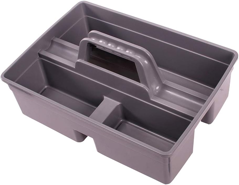 Plastic Storage Tray Tote- Versatile Multiuse Caddy with Attached Portable Handle to Organize and Carry Tools 14.9 * 10.8 * 4.5 inch High Capacity (Gray)