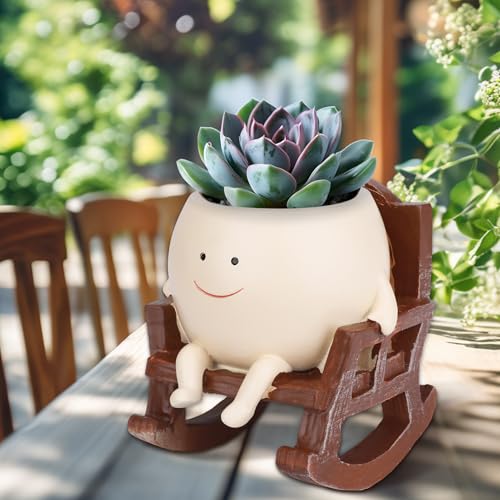 Boomluck Smiling Flower Pot Rocking Chair – Whimsical, Decorative, and Practical Planter with Drainage Holes, Indoor and Outdoor Plant Pot, DIY Decoration Gift for Plant Lovers