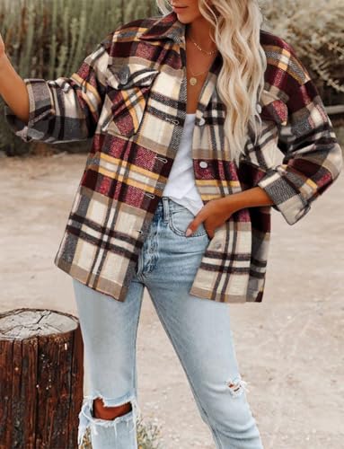 Magritta Womens Shirts Collared Long Sleeve V Neck Button Down Oversized Blouses Tops with Pockets3