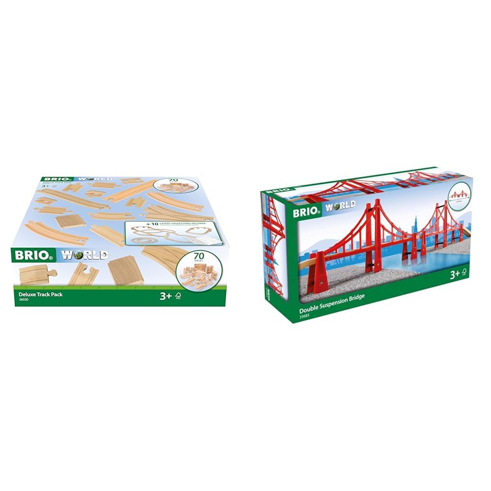 BRIO World 36030 Schienensortiment Deluxe - 70-teiliges Set mit Schienen & World 33683 - Hängebrücke - Eisenbahnzubehör Holzeisenbahn