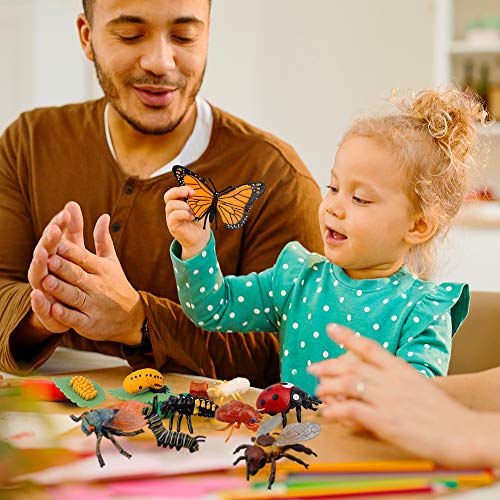 TOYMANY 16PCS Insect Figurines Life Cycle of Monarch Butterfly,Honey Bee,Cicada,Ladybug, Plastic Caterpillars to Butterflies Bug Figures Toy Kit Educational School Project for Kids Toddlers