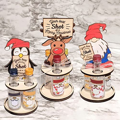 Soporte de vino mini de madera navideño para 3 botellas miniatura 4