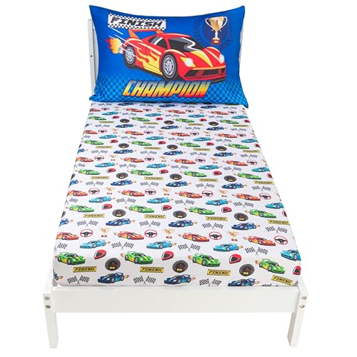 Image of Todays Kids 2-Piece Race Cars Bedding Toddler Sheet Set - Breathable 100% Soft Brushed Microfiber Polyester, Standard Size Crib Sheet Set - Gentle on Delicate Skin - Fitted Toddler Sheets & Pillowcase