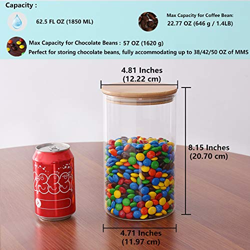 77L Glass Storage Jar For Chocolate, 62.5 Fl Oz (1850 Ml), Glass Food Storage Jar With Airtight Bamboo Lid, Clear Food Storage Container For Serving Chocolate, Coffee, Flour, Candy And More #TOP2