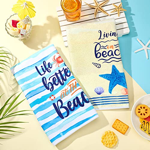Tegeme 4 Pcs Summer Beach Kitchen Towels 16 x 24 Inch Beach Holiday Dishcloths Fast Drying Absorbent Baking Dish Clothing Blue Coastal Kitchen Towels for Daily Home Cleaning Housewarming Gifts - Image 7