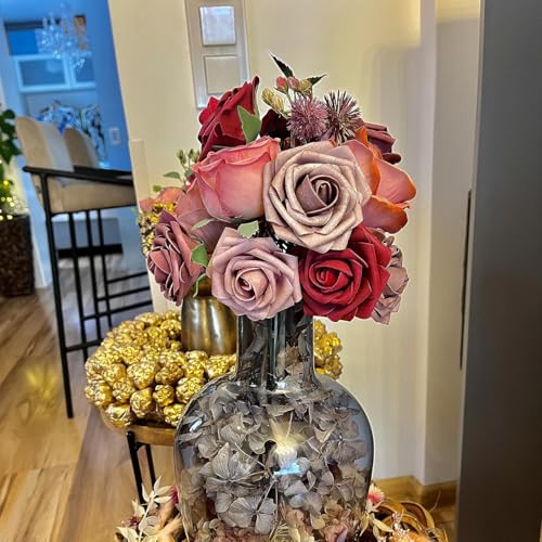 Artificial Flowers, OrgMemory Dusty Rose Faux Flowers Combo for Floral Arrangements Bouquets Wedding Décor (Dusty Rose Burgundy) image 7