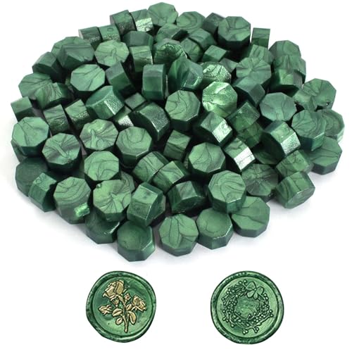 Zimoer - 100 Stücke Siegelwachs Perlen Metallic Grün Wachssiegel Wachs Achteckig für Siegelstempel Briefe Umschläge Versiegelung Dekoration Einladungen Karten Basteln Geschenkverpackung Party