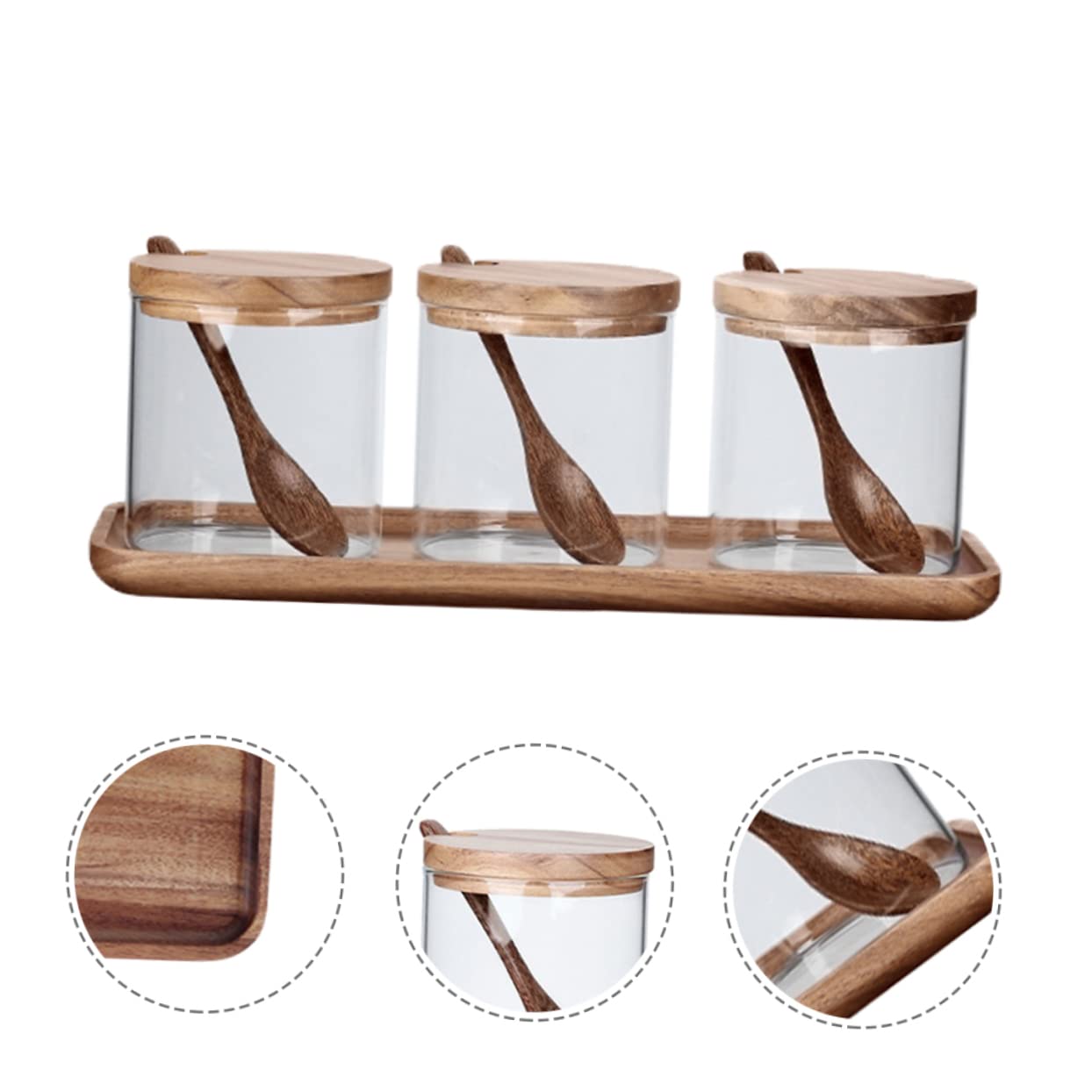 ULTECHNOVO Gewürzglas zur Aufbewahrung von Gewürzen aus Glas und Löffel Satz mit Holzdeckel Gewürzbehälter für Einsatz im Esszimmer und Hause