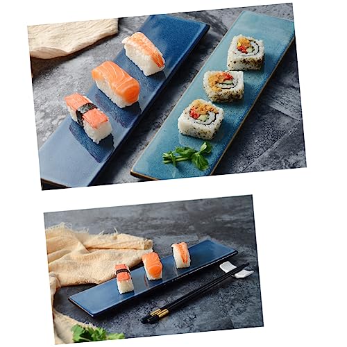 Plato de cerámica rectangular estilo japonés azul miniatura 3