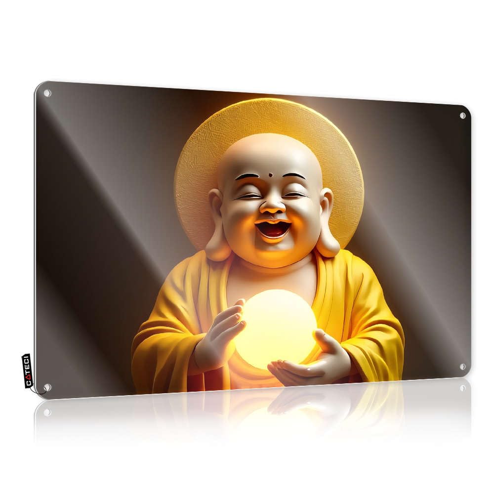 Handmade Funny Wall Art, Metal Present A Cheerful Monk Holds A Glowing Orb. | Farmhouse Scoreboard Decor(20X30CM)