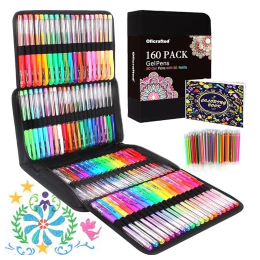 Oficrafted 160 Pack Gel Pens for Adult Coloring Book, 80 Colors Gel Pens Colored with 80 Rifills, Glitter Gel Pens for Artists Drawing & Painting