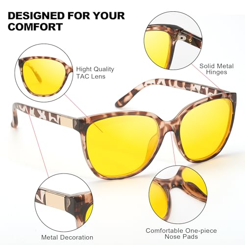 IGnaef® Women Night Vision Pro Glasses for Driving Anti Glare Polarized Yellow Nighttime Glasses IF80933