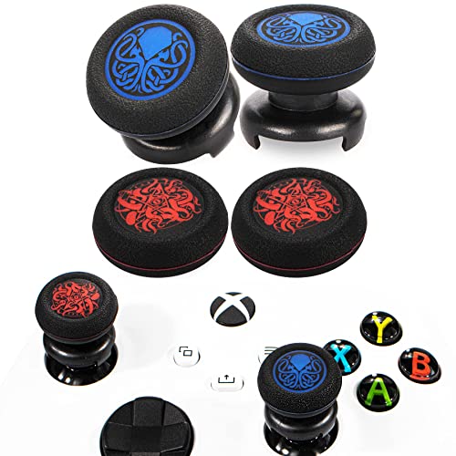 Playrealm FPS Bâton Prises de Pouce Thumbstick Grip et Prolongateur Impression Caoutchouc Silicone Poignée Couvrir 4 ensembles pour Manette Xbox Series X/S Xbox One (Cthulhu Abyss Bleu+Rouge) Cover