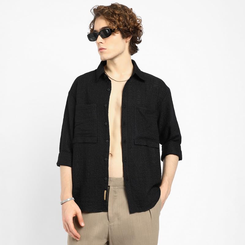 Image of CAHOOT Men's Shacket for Casual Wear | Spread Collar | Long Sleeve | Button Closure | Overshirt /Shacket Crafted with Comfort Fit for Everyday Wear